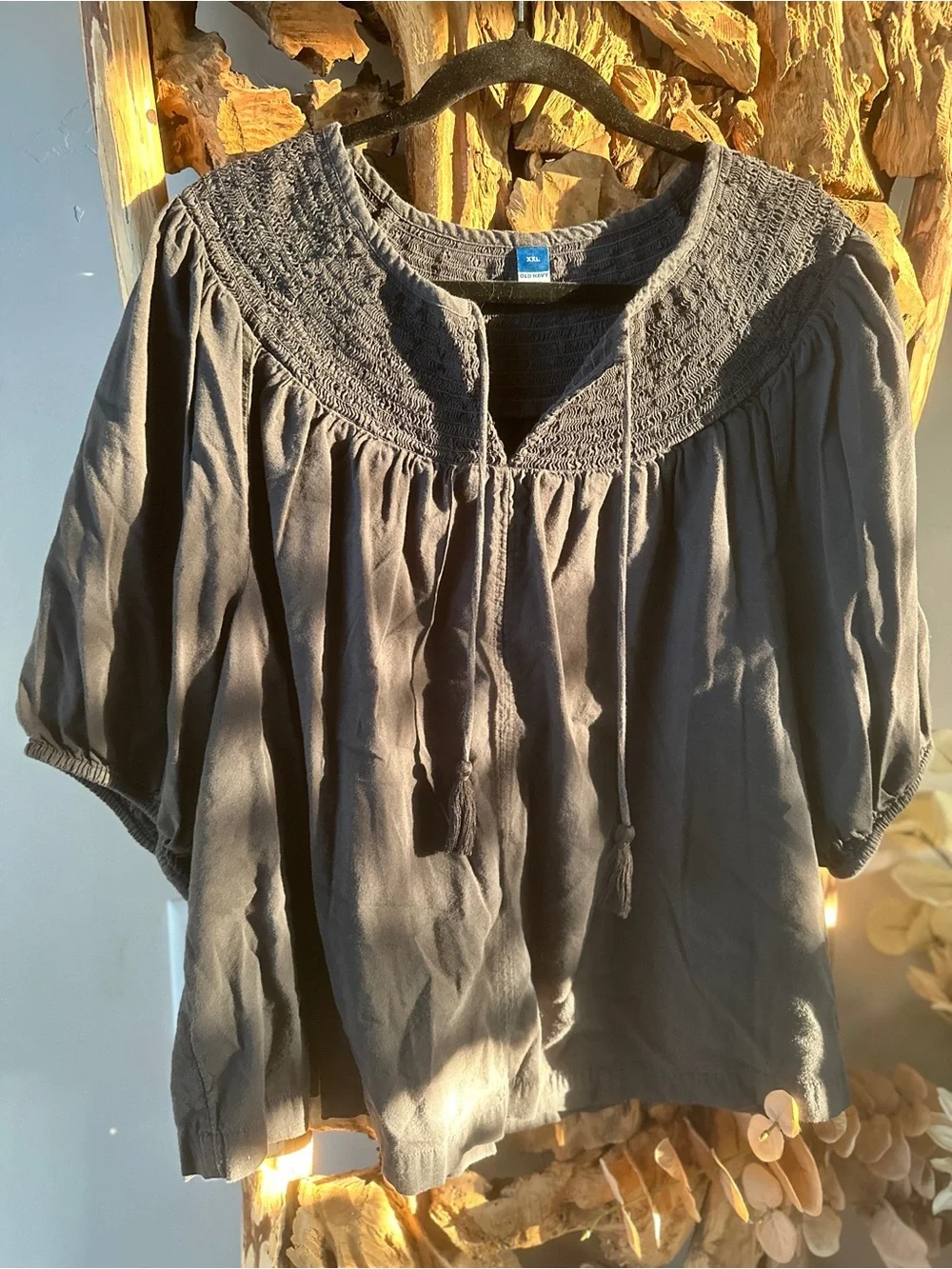 Old Navy Charcoal Gray Smocked Yoke Peasant Blouse